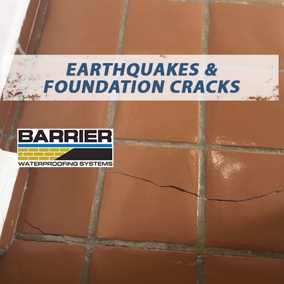 Crack in tiling on foundation of home from earthquake damage