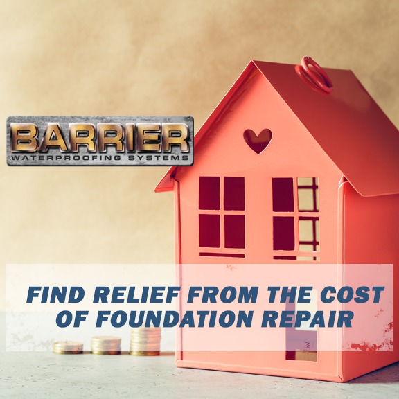 Red home imagery and financial representation of foundation repair cost