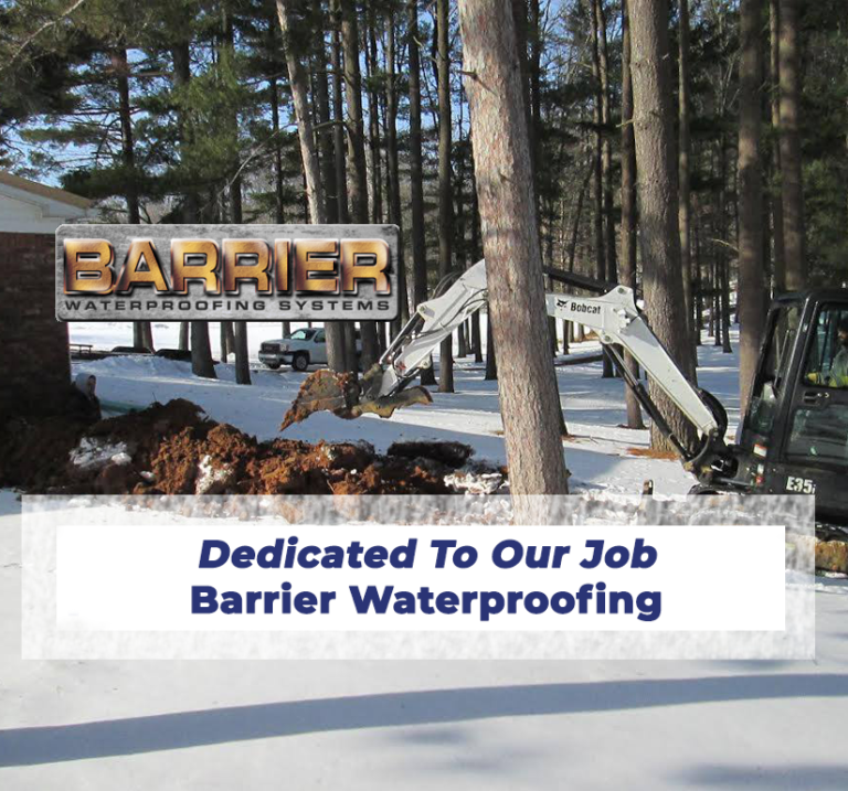 Excavator of dedicated professionals working on crawl space repair in the snow