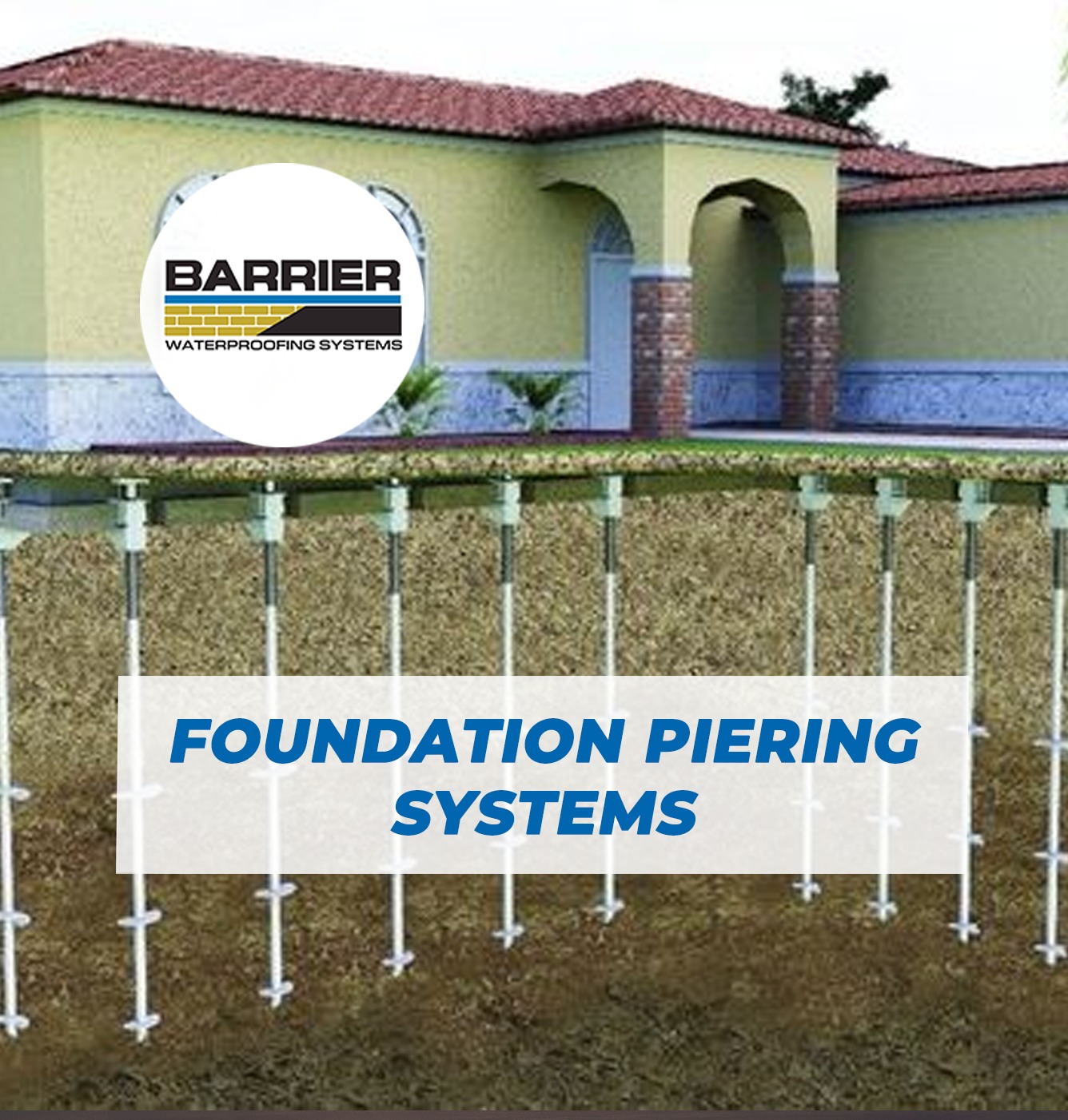 House utilizing foundation piering system to correct problem