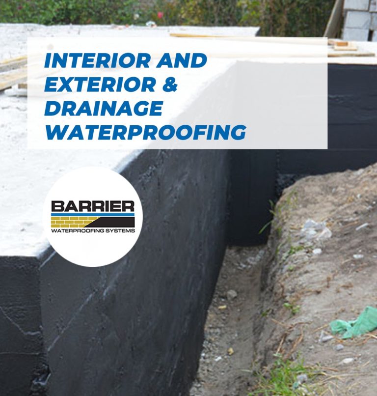 Foundation walls coated in material imagery for interior and exterior waterproofing