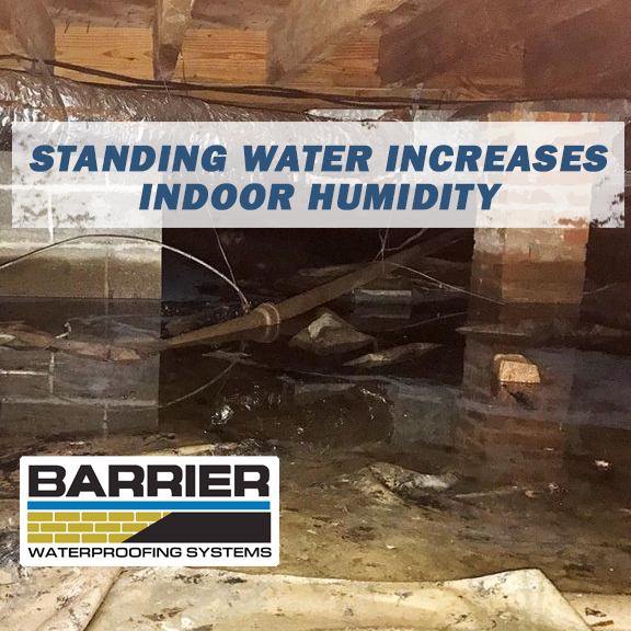 Crawl Space full of standing water depicting standing water increases indoor humidity