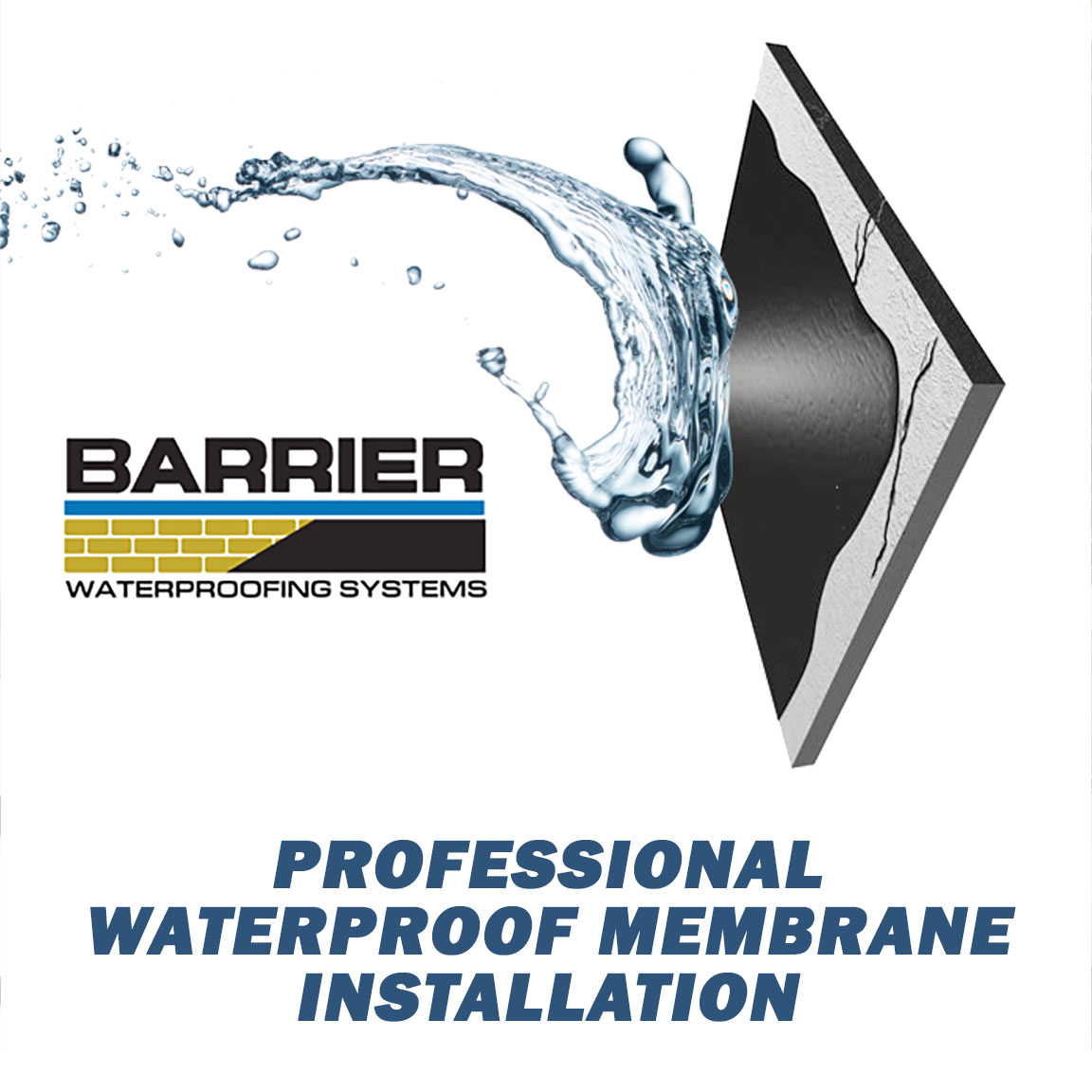 Illustraition of professional waterproof membrane installation repelling water